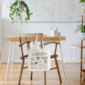 Canvas Tote Bag, Book Tote Bag, Book Lover Gift, A Bookworm's Belongings Tote, Library Tote Bag, Reusable Grocery Shopping Bag, Library Shoulder Bag For Reader Bookish Women Friend Bookworm A(12)