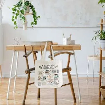 Canvas Tote Bag, Book Tote Bag, Book Lover Gift, A Bookworm's Belongings Tote, Library Tote Bag, Reusable Grocery Shopping Bag, Library Shoulder Bag For Reader Bookish Women Friend Bookworm A(12)