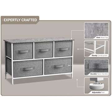 Sorbus Dresser with 5 Drawers - Storage Chest Organizer Unit with Steel Frame, Wood Top, Easy Pull Fabric Bins - Long Wide TV Stand for Bedroom Furniture, Hallway, Closet & Office Organization