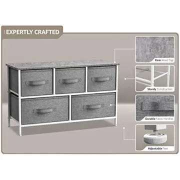Sorbus Dresser with 5 Drawers - Storage Chest Organizer Unit with Steel Frame, Wood Top, Easy Pull Fabric Bins - Long Wide TV Stand for Bedroom Furniture, Hallway, Closet & Office Organization