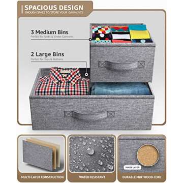 Sorbus Dresser with 5 Drawers - Storage Chest Organizer Unit with Steel Frame, Wood Top, Easy Pull Fabric Bins - Long Wide TV Stand for Bedroom Furniture, Hallway, Closet & Office Organization