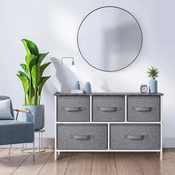 Sorbus Dresser with 5 Drawers - Storage Chest Organizer Unit with Steel Frame, Wood Top, Easy Pull Fabric Bins - Long Wide TV Stand for Bedroom Furniture, Hallway, Closet & Office Organization