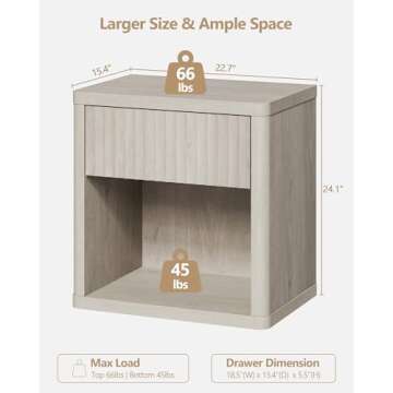 SICOTAS Night Stand Set of 2 Nightstands with Drawer Storage Fluted Bed Side Table End Table Large Modern 22.7" Wide Bedside Stand Mid Century Night Stands for Bedroom Living Room Sofa Office