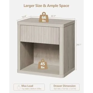 SICOTAS Night Stand Set of 2 Nightstands with Drawer Storage Fluted Bed Side Table End Table Large Modern 22.7" Wide Bedside Stand Mid Century Night Stands for Bedroom Living Room Sofa Office
