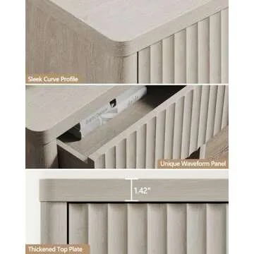 SICOTAS Night Stand Set of 2 Nightstands with Drawer Storage Fluted Bed Side Table End Table Large Modern 22.7" Wide Bedside Stand Mid Century Night Stands for Bedroom Living Room Sofa Office