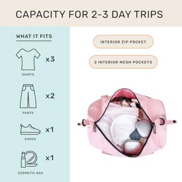 Jadyn Lola Travel Bag, Weekender/Overnight Duffel, Gym Tote Bag for Women, Men (Pink Blush)