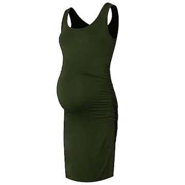 Smallshow Women's Maternity Dress Summer Ruched Pregnancy Tank Dress Clothes Small Army Green