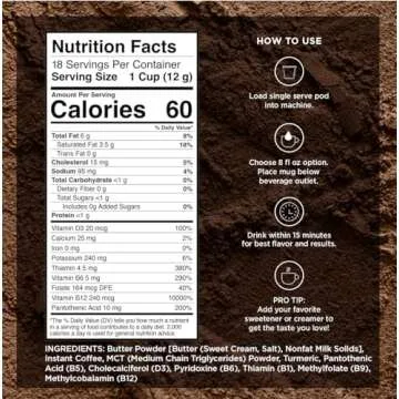 VitaCup Keto Max Dark Roast Coffee Pods, Ketosis & Energy, Butter, MCT Oil, Turmeric, B Vitamins, D3, All-In-One Keto Recyclable Single Serve Pod Compatible w/Keurig K-Cup Brewers,18 Ct