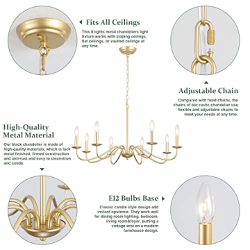 Elegant 8-Light Gold Chandelier for Home Décor