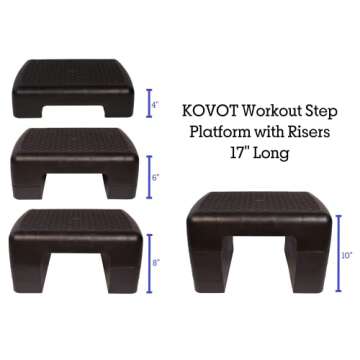 KOVOT Workout Step with Risers, Mobility Stool for Seniors, Kids & Pets - 4 Levels, Adjustable Heigh...