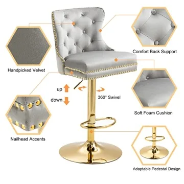 Adjustable Velvet Bar Stools Set of 2 for Modern Spaces