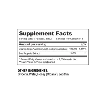 Propolis Liposomal Vitamin C by Beekeeper's Naturals, 1000mg Vitamin C, Propolis & Organic Honey, Supercharged Immune Support & Increased Bioavailibity for Max Absorption, 12 Ct