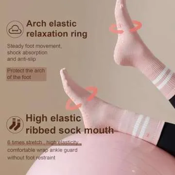 Lacholin Yoga Socks with Grips for Women, Cotton Mid-tube Crew Grippy Socks Grips Non Slip Socks for Yoga, Pilates, Barre, Dance, Ballet, Workouts - 3 Pairs - Black White Pink