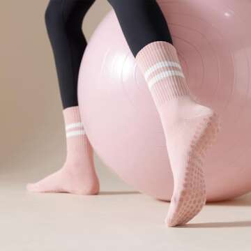 Lacholin Yoga Socks with Grips for Women, Cotton Mid-tube Crew Grippy Socks Grips Non Slip Socks for Yoga, Pilates, Barre, Dance, Ballet, Workouts - 3 Pairs - Black White Pink