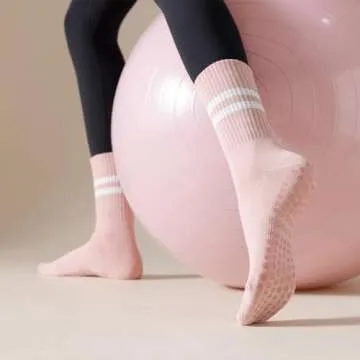 Lacholin Yoga Socks with Grips for Women, Cotton Mid-tube Crew Grippy Socks Grips Non Slip Socks for Yoga, Pilates, Barre, Dance, Ballet, Workouts - 3 Pairs - Black White Pink