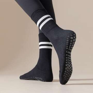 Lacholin Yoga Socks with Grips for Women, Cotton Mid-tube Crew Grippy Socks Grips Non Slip Socks for Yoga, Pilates, Barre, Dance, Ballet, Workouts - 3 Pairs - Black White Pink