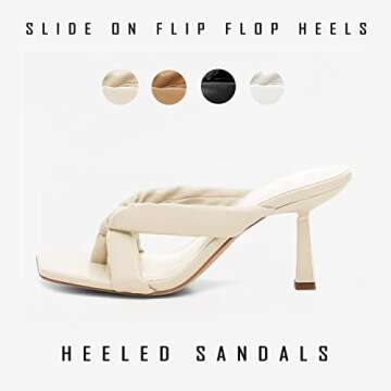 Coutgo Womens Flip Flops Heels Mules Mid Kitten Heel Sandals Square Open Toe Slip on Summer Dress Shoes