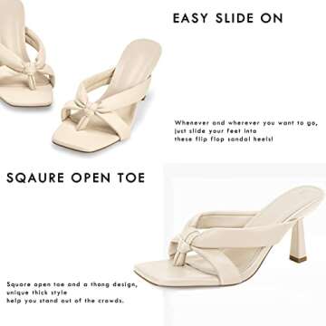 Coutgo Womens Flip Flops Heels Mules Mid Kitten Heel Sandals Square Open Toe Slip on Summer Dress Shoes