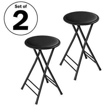 Lavish Home Set of 2 Counter Height Bar Stools – 24-Inch Backless Folding Chairs with 225lb Capacity for Kitchen, Rec Room, or Game Room (Black)