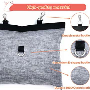 Rabbit Hay Feeder Bag, Guinea Pig Hay Feeder Storage with 3 Holes, Small Animal Pet Large Hanging Hay Feeder,600D Oxford Fabric (Gray)