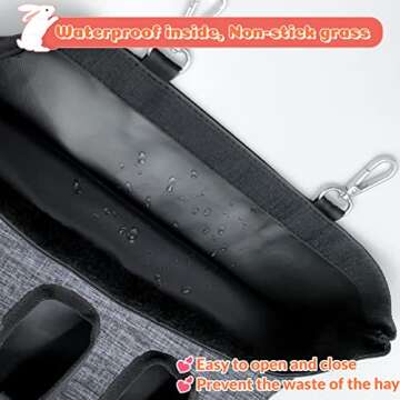 Rabbit Hay Feeder Bag, Guinea Pig Hay Feeder Storage with 3 Holes, Small Animal Pet Large Hanging Hay Feeder,600D Oxford Fabric (Gray)