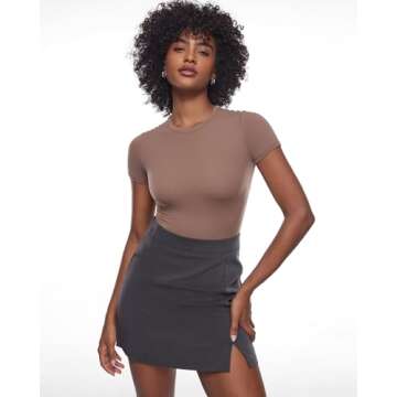 INLYRIC Women's Inbarely Short Sleeve Bodysuit Crew Neck Double Lined Casual Basic Summer Body suit ...