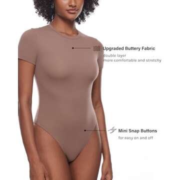 INLYRIC Women's Inbarely Short Sleeve Bodysuit Crew Neck Double Lined Casual Basic Summer Body suit Tops Brown Purple XX-Small