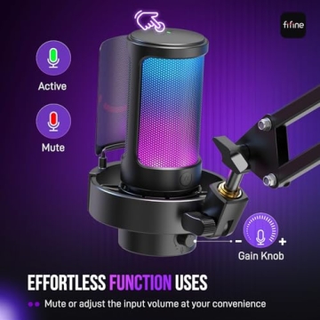 FIFINE USB Gaming Microphone Kit for PC Streaming with RGB Lights and Mute Function