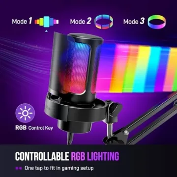 FIFINE USB Gaming Microphone Kit with Boom Arm and RGB