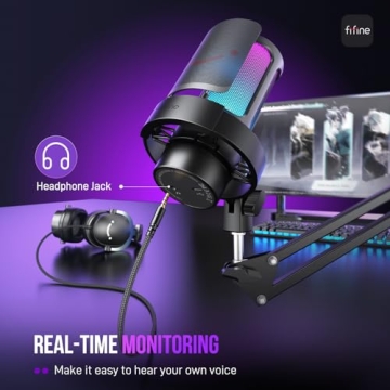 FIFINE USB Gaming Microphone Kit with Boom Arm and RGB