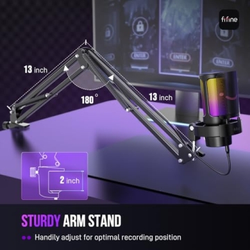 FIFINE USB Gaming Microphone Kit with Boom Arm and RGB