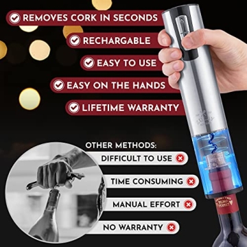 Zulay Electric Wine Opener with Charging Base for Easy Uncorking