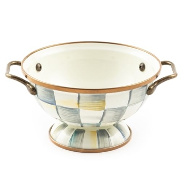 Stylish MACKENZIE-CHILDS Enamel Serving Bowl for Entertaining, Gray-and-White Checks