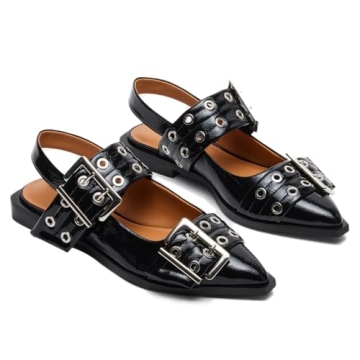 Aimery Mingkaigo Women's Stylish Ballet Buckle Flats - Pointed Toe Slingback, Casual & Dressy Option...