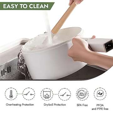 EASE HAUS - Electric Hot Pot with Steamer 1.8L Non-Stick Ceramic Glaze Coating - Perfect Cooker, Ramen Pot, travel, student and More - Dual Power Temperature, PFOA, PTFE and BPA free