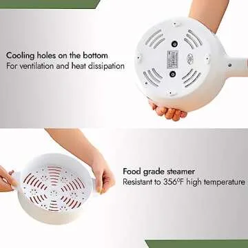 EASE HAUS - Electric Hot Pot with Steamer 1.8L Non-Stick Ceramic Glaze Coating - Perfect Cooker, Ramen Pot, travel, student and More - Dual Power Temperature, PFOA, PTFE and BPA free