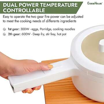 EASE HAUS - Electric Hot Pot with Steamer 1.8L Non-Stick Ceramic Glaze Coating - Perfect Cooker, Ramen Pot, travel, student and More - Dual Power Temperature, PFOA, PTFE and BPA free