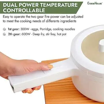 EASE HAUS - Electric Hot Pot with Steamer 1.8L Non-Stick Ceramic Glaze Coating - Perfect Cooker, Ramen Pot, travel, student and More - Dual Power Temperature, PFOA, PTFE and BPA free