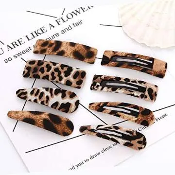 Folora 8pcs Women Girls Fashion Leopard Snap Barrettes Hollow Design Hair Clips, Style A