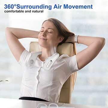 Yolidas Portable Neck Fan Hands Free Bladeless 360° Cooling Hanging Fan, USB Rechargeable Personal Wearable Neck Fan Suitable for Traveling, Sports, Office-White