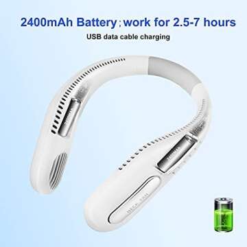 Yolidas Portable Neck Fan Hands Free Bladeless 360° Cooling Hanging Fan, USB Rechargeable Personal Wearable Neck Fan Suitable for Traveling, Sports, Office-White