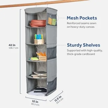 ZOBER 5-Shelf Hanging Closet Organizer Durable Space-Saving
