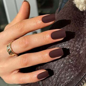 KQueenest Brown Matte Press on Nails Short Square & Brown Matte Press on Nails Short Oval For Women ...