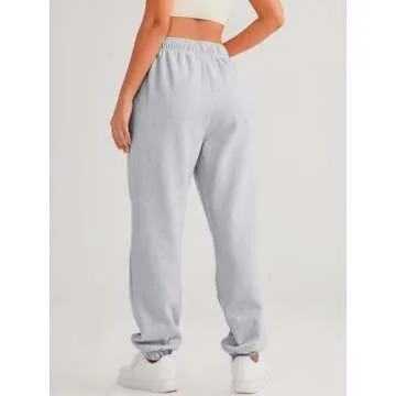 AUTOMET Womens Sweatpants Fleece Lined Fall Outfits Baggy High Waisted Straight Leg Sweat Pants 2025 Drawstring Winter Burnt Casual Athletic Lounge Joggers Grey XL