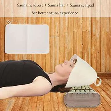 BESTNEWIE Wooden & Bamboo Sauna Pillow with Sauna Hat and Seat Pad, Sauna Headrest, Ergonomic Flexible Neck Pillow Head Support for Sauna Room SPA Sauna Accessories 14 * 7.5 * 3.5 inches (2 Packs)