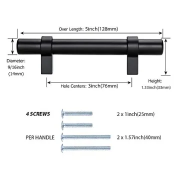 Peaha Black Cabinet Pulls for Modern Kitchens - 5 Pack