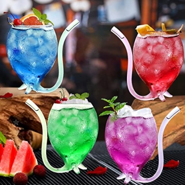 INFTYLE Vampire Wine Glass 12oz Set Of 4 Creative Cocktail Glasses Decanter Cups Mugs with Built-in Straw for Cocktail Wine Juice Ice Cream Champagne Home Bar Party Club Glassware Barware