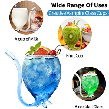 INFTYLE Vampire Wine Glass 12oz Set Of 4 Creative Cocktail Glasses Decanter Cups Mugs with Built-in Straw for Cocktail Wine Juice Ice Cream Champagne Home Bar Party Club Glassware Barware