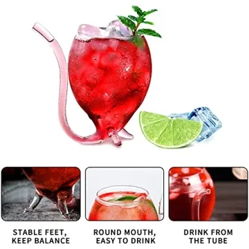 INFTYLE Vampire Wine Glass 12oz Set Of 4 Creative Cocktail Glasses Decanter Cups Mugs with Built-in Straw for Cocktail Wine Juice Ice Cream Champagne Home Bar Party Club Glassware Barware