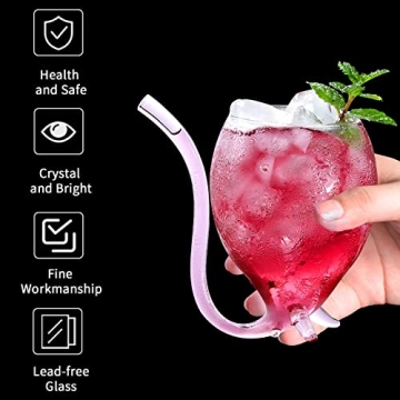 INFTYLE Vampire Wine Glass 12oz Set Of 4 Creative Cocktail Glasses Decanter Cups Mugs with Built-in Straw for Cocktail Wine Juice Ice Cream Champagne Home Bar Party Club Glassware Barware